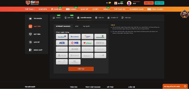 Nạp tiền SV88 và lợi ích nhận được